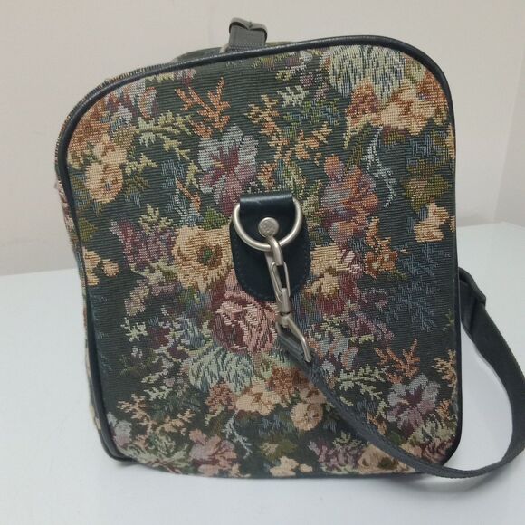 Vintage Skyway Floral Tapestry Duffel Weekender Cottoncore Travel Tote Gym Bag - Picture 5 of 11